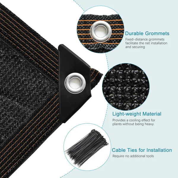 6ft*8.5ft Heavyweight Black Sunshade Net With Snap-on Design For Sun Protection, Windproofing, And Patio/balcony Shading.