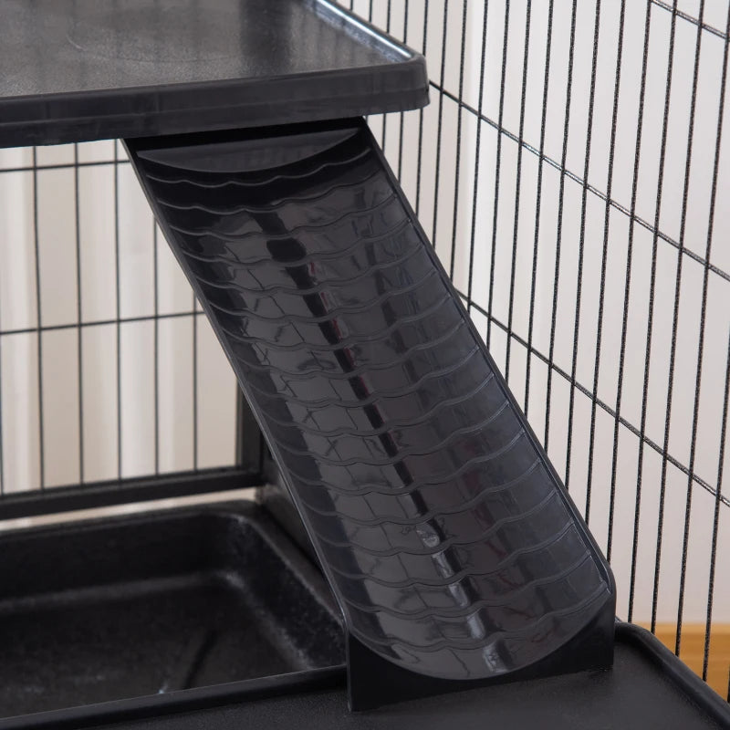 Small Animal Cage With Wheels, Pet Playpen For Rat, Syrian Hamster, Kitten, Ferrets, Chinchillas With Bottom Storage Shelf, Removable Tray, Ramp