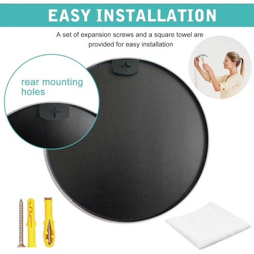 Black  16 Inches Metal Round Bathroom Mirror