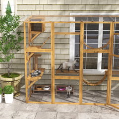 Catio Playground Cat Window Box Outside Enclosure for Multiple Cats w/ Shelves & Bridges, Yellow