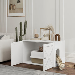 Cat Litter Box Enclosure With Barn Door, Cat Hole, 31.5 X 21 X 20, White