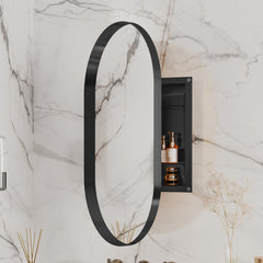 20x34 Inch Oval Recessed Metal Frame Bathroom Wall Cabinet With Mirror And Adjustable Shelves Unavailable Platforms- Temu