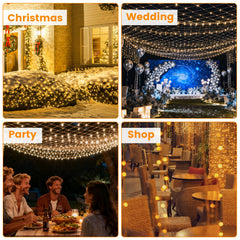 9.84x6.56FT 192LED Solar Christmas Net Lights Outdoor Bush Lights Dimmable IP44 Waterproof With 8 Modes Remote Timer Memory Function For Holiday Party Wedding Patio Garden