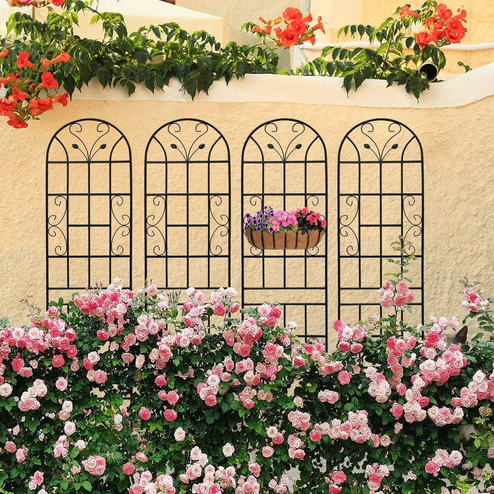4 Pack Metal Garden Trellis 86.7" X 19.7" Rustproof Trellis For Climbing Plants Outdoor Flower Support Black
