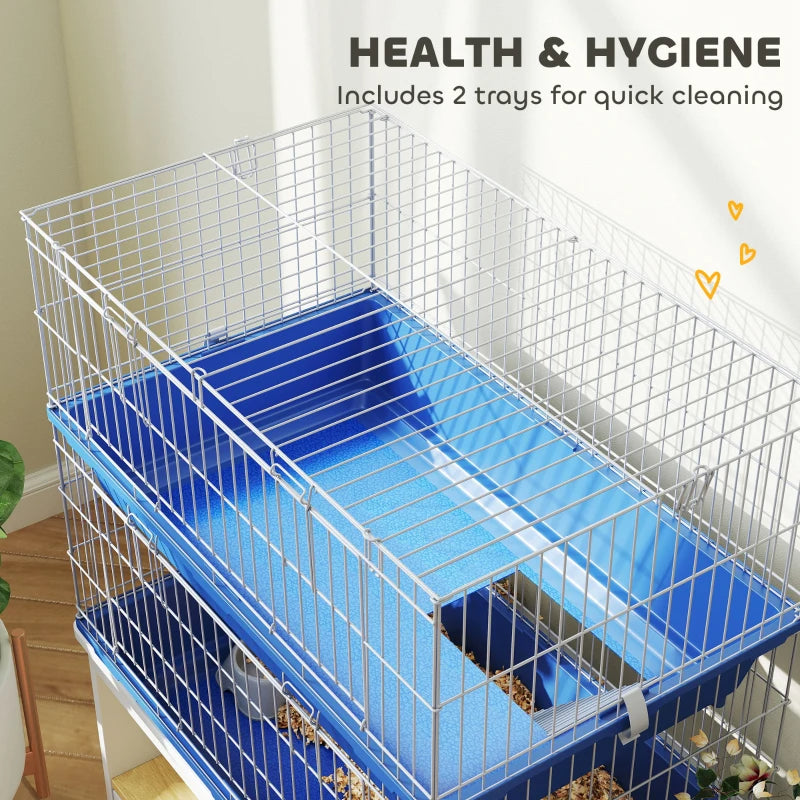 2-Tier Guinea Pig Cage, Ferret Cage, Chinchilla Cage, Small Animal Cage Indoor With Dish And Bottle, 2 Doors, Deep Bottoms, Ramp