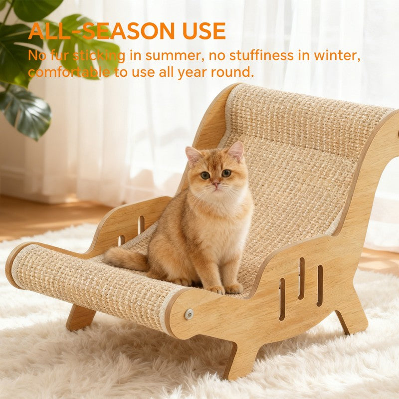 Adjustable Angle Sisal Cat Scratcher Lounge Chair, Wooden Frame,Sisal Scratching Surface, Multi-Angle 2-in-1 Scratching - Lounging