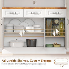 71" Kitchen Pantry Cabinet, Freestanding Farmhouse Storage Cabinet with Wide 2-Tier Microwave Stand Countertop, 3 Drawers, 6 Soft Closing Doors, and Adjustable Shelves, Cable Management, White