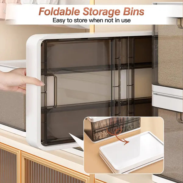 3 Pack Foldable Storage Bin With Lid Stackable Plastic Closet Organizer With Handle Divider Collapsible Drawer Organizer For Toys Clothes