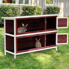 54" 2-Story Weatherproof Stackable Elevated Wooden Rabbit Hutch with Enclosed Run and Pull-Out Trays