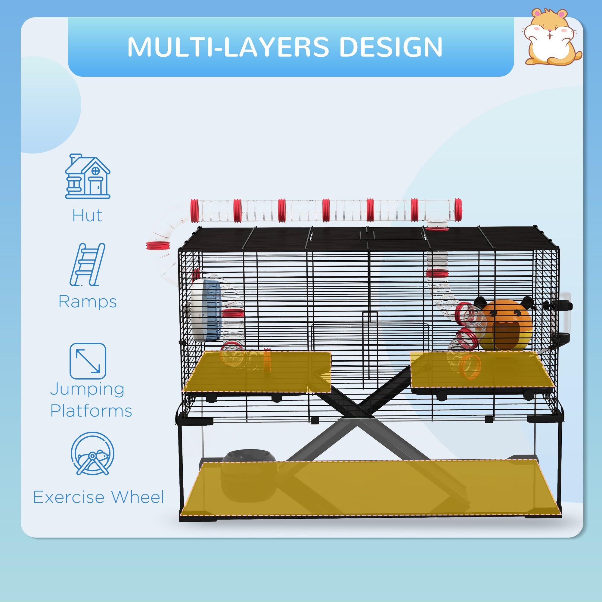 31" Hamster Cage with Tube and Tunnel, Deep Glass Bottom