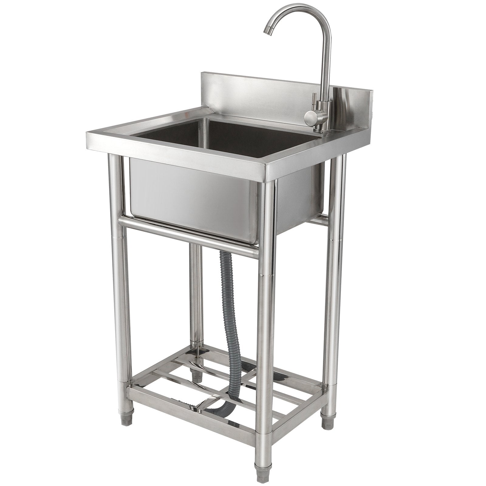 Stainless Steel Utility Sink, 1 Compartment Free Standing Small Sink Include Faucet & Legs, 16 X 13 X 8.7 In Commercial Single Bowl Sinks For Garage, Restaurant, Kitchen, Laundry