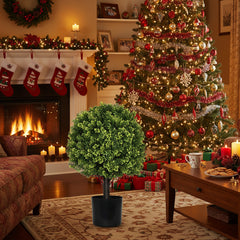 2PCS Set 22in Artificial Trees Natural Topiary Balls Outdoor Decor Pre-Lit Faux Plants For Porch Patio Balcony Year-Round Holiday Home Decor Vibrant Greenery
