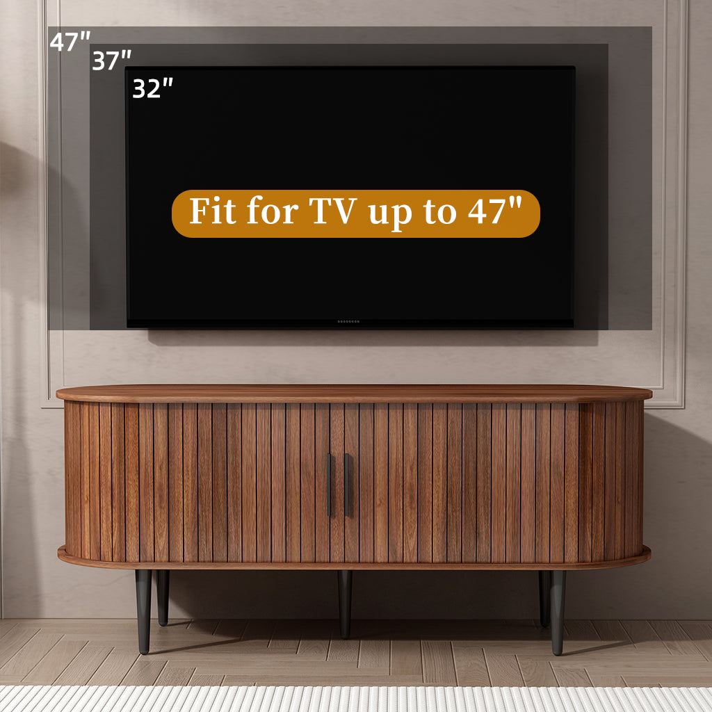 TV Stand, 47 Modern TV Console Table With Storage Compartment And Sliding Door, Gaming Entertainment Center With Cabinet For Living Room, Bedroom, Office Walnut