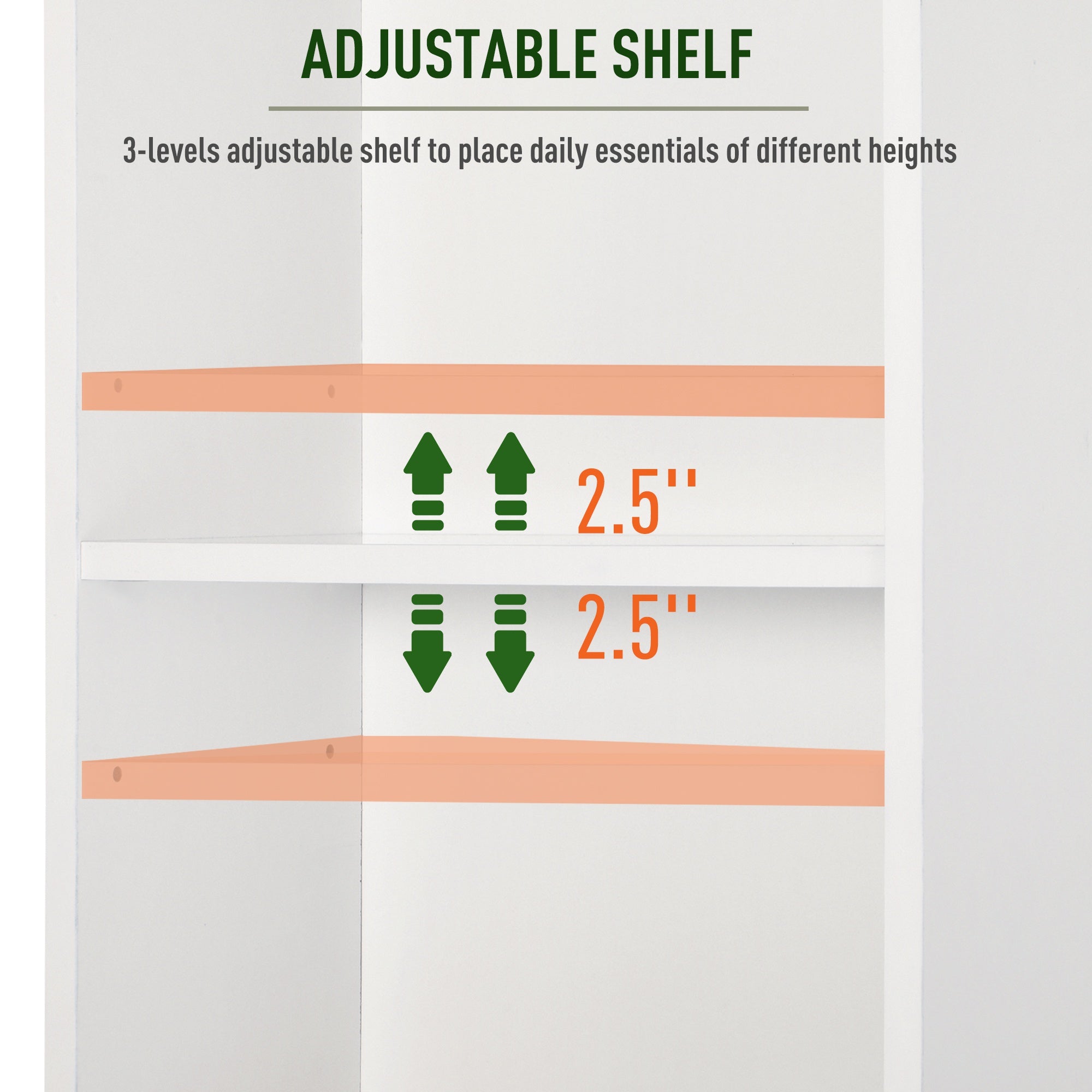 Tall Bathroom Storage Cabinet/Freestanding Linen Tower with 3-Tier Open Adjustable Shelf and Cupboard, White