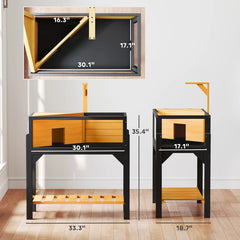 Wooden Tortoise Habitat With Storage Shelf, Tortoise Enclosure With Clear Windows, Openable Top, Lamp Holder, Yellow