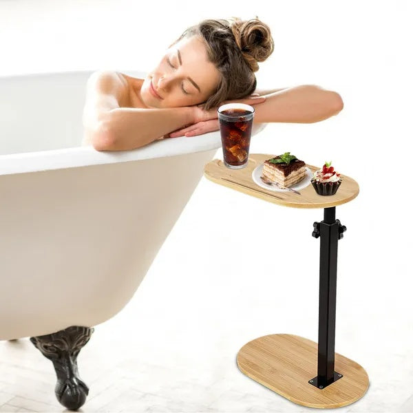 C-Shaped Bathtub Tray Table With Adjustable Height 360 Rotatable Desktop Freestanding Bath Caddy Against Wall Couch Bed Sofa Side Table