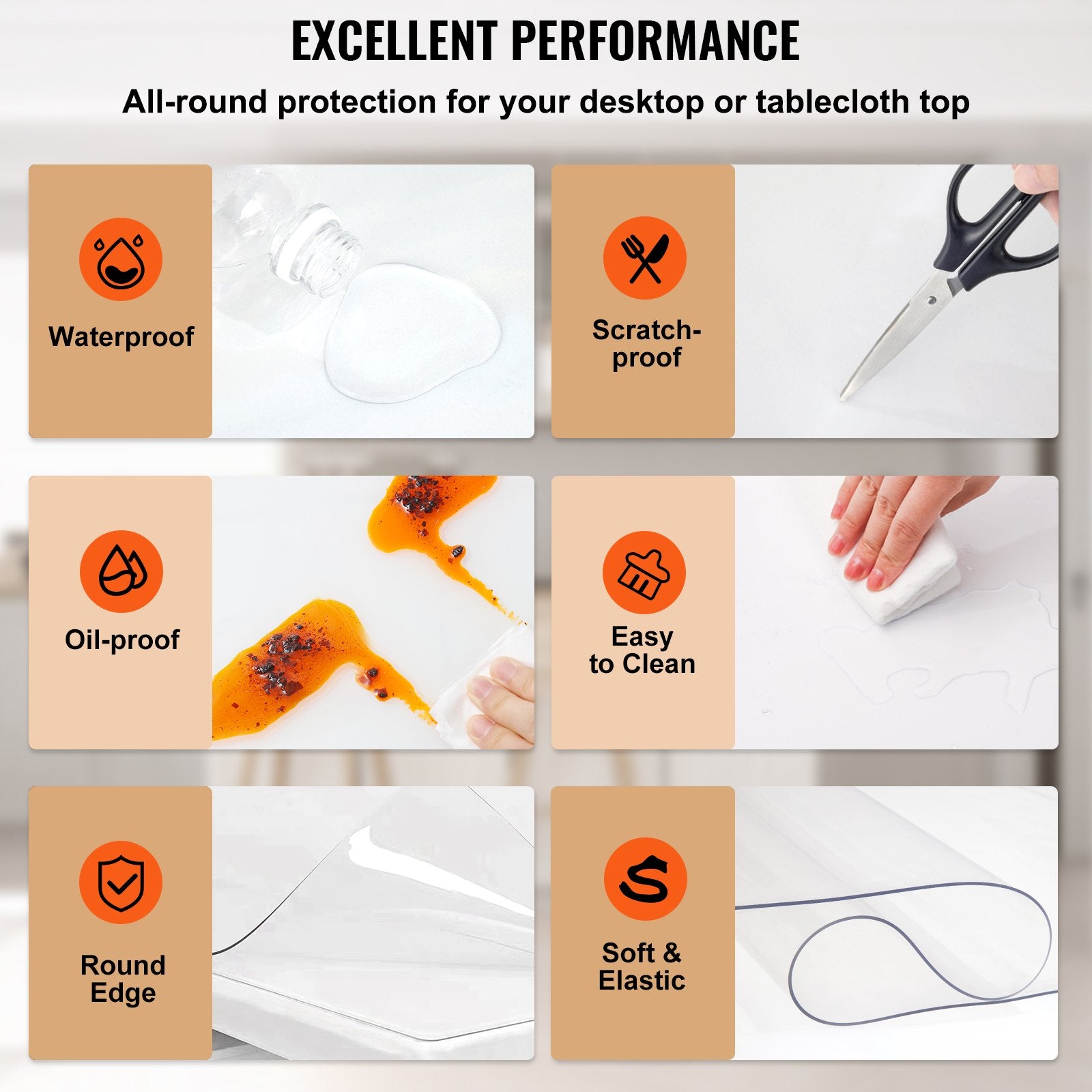 96 X 42 Inch Clear Table Cover Protector, 2mm Thick Clear Desk Protector Table Pads, Plastic Tablecloth Table Protector For Dining Room Table
