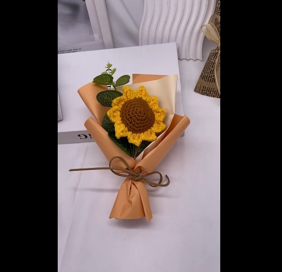 Mini Sunflower Hand-woven Bouquet Wool Knitted Flower Souvenir Teacher's Day Christmas Valentine's Day Gift