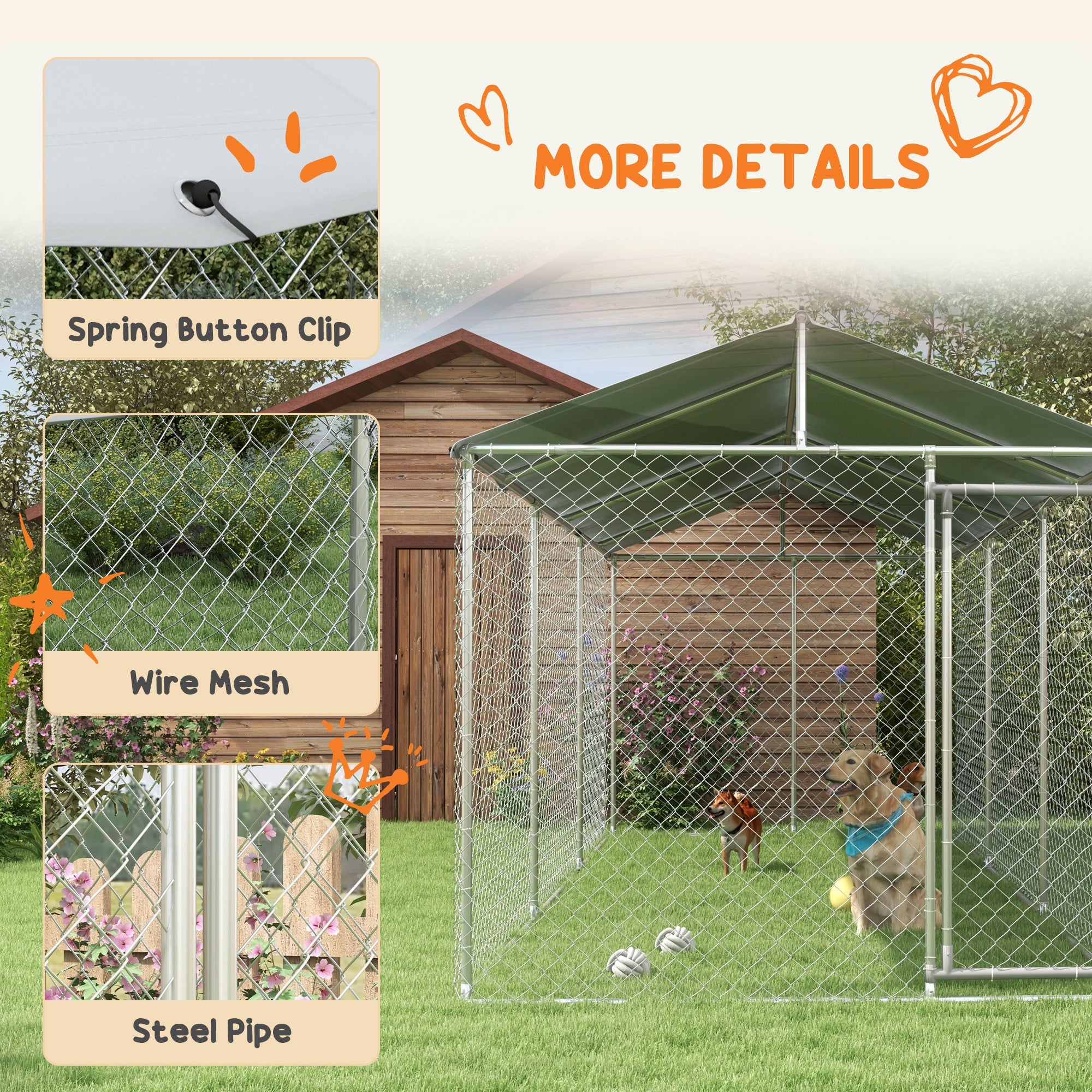19.7' x 7.5' x 7.5' Outdoor Dog Kennel for Large-Sized Dogs with Waterproof UV Resistant Roof, Silver