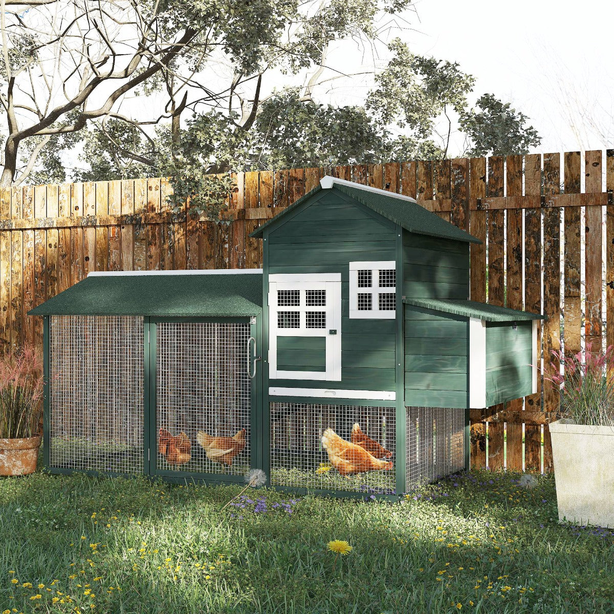 83" Wooden Outdoor Backyard Chicken Coop Fence Rabbit Bunny Hutch House with Covered Run and Nesting Box