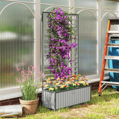 Wooden Raised Garden Bed With Trellis, Removable Pots-Gray