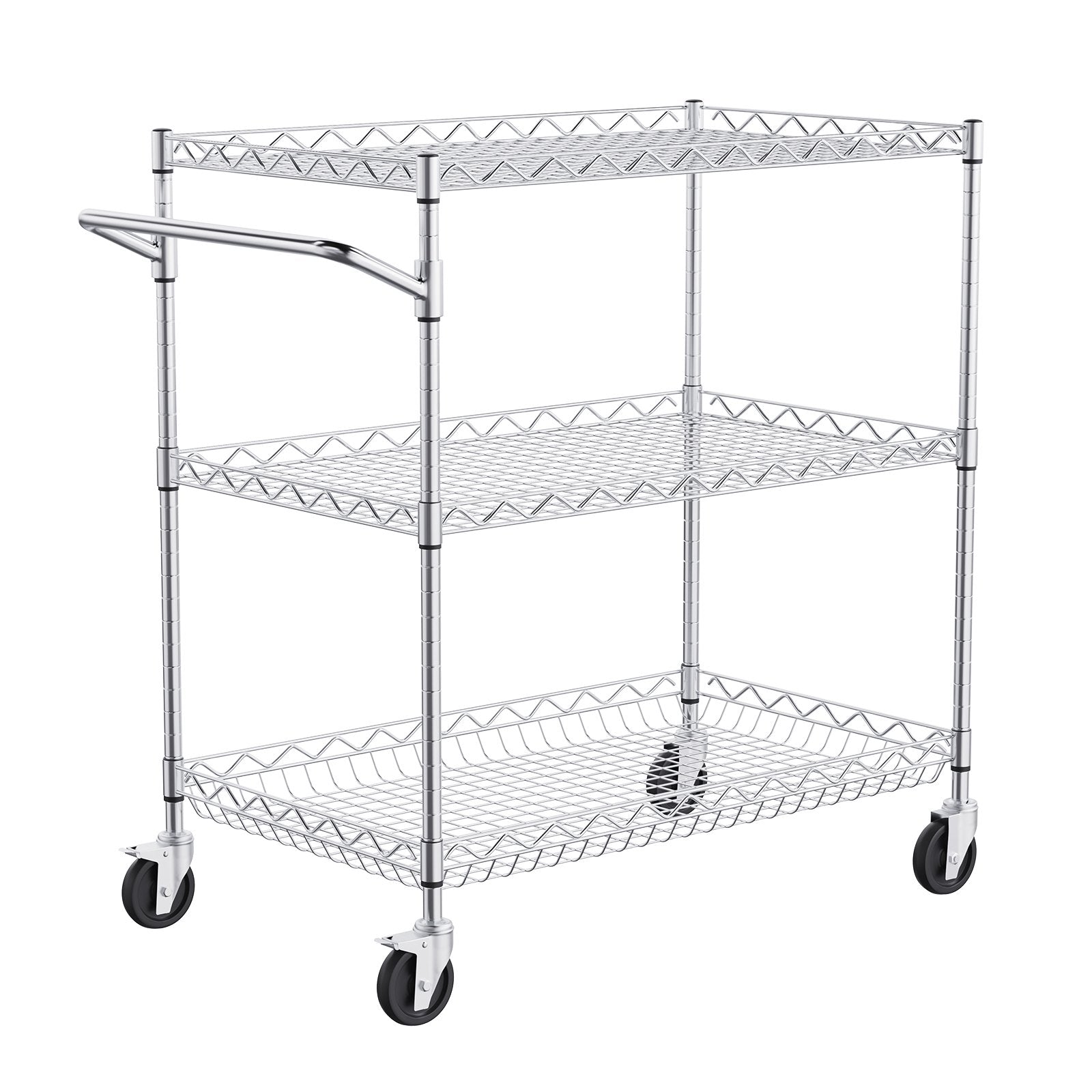 3-Tier Utility Cart Rolling Cart On Wheels 30'x18'x32.4' 661 LBS 6 Hooks