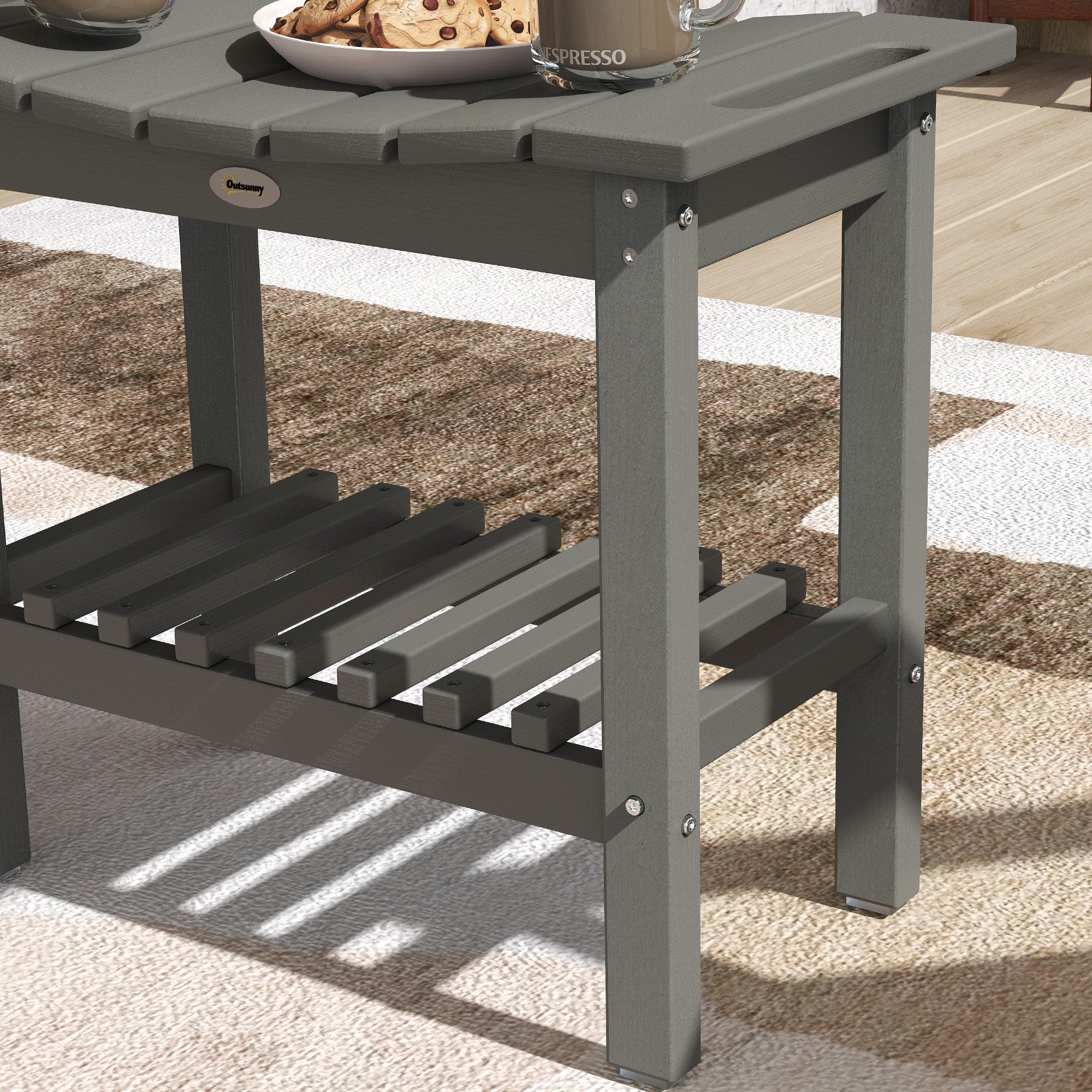 HDPE Shower Bench, Waterproof Shower Stool with Handle, Storage Shelf, Non-Slip Pads for Indoor Outdoor, Dark Gray