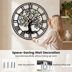 Black Tree Of Life Decorative Wall Clock, 27' Non-Ticking Quartz Movement Easy To Read
