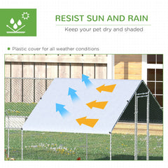 Metal Chicken Run 9.8' x 26.2' x 6.6' with Waterproof and Anti-UV Cover for Outdoor and Yard Farm Use