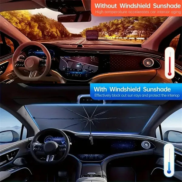 Upgraded U.S. General Purpose Version Rainbow Umbrella Car Windshield Sunshade - UV Blocking, Heat Insulating, Scratch Resistant Handle, 10 Layer Fabric, Foldable Sun Visor, 55x31.5 Inches - Univ