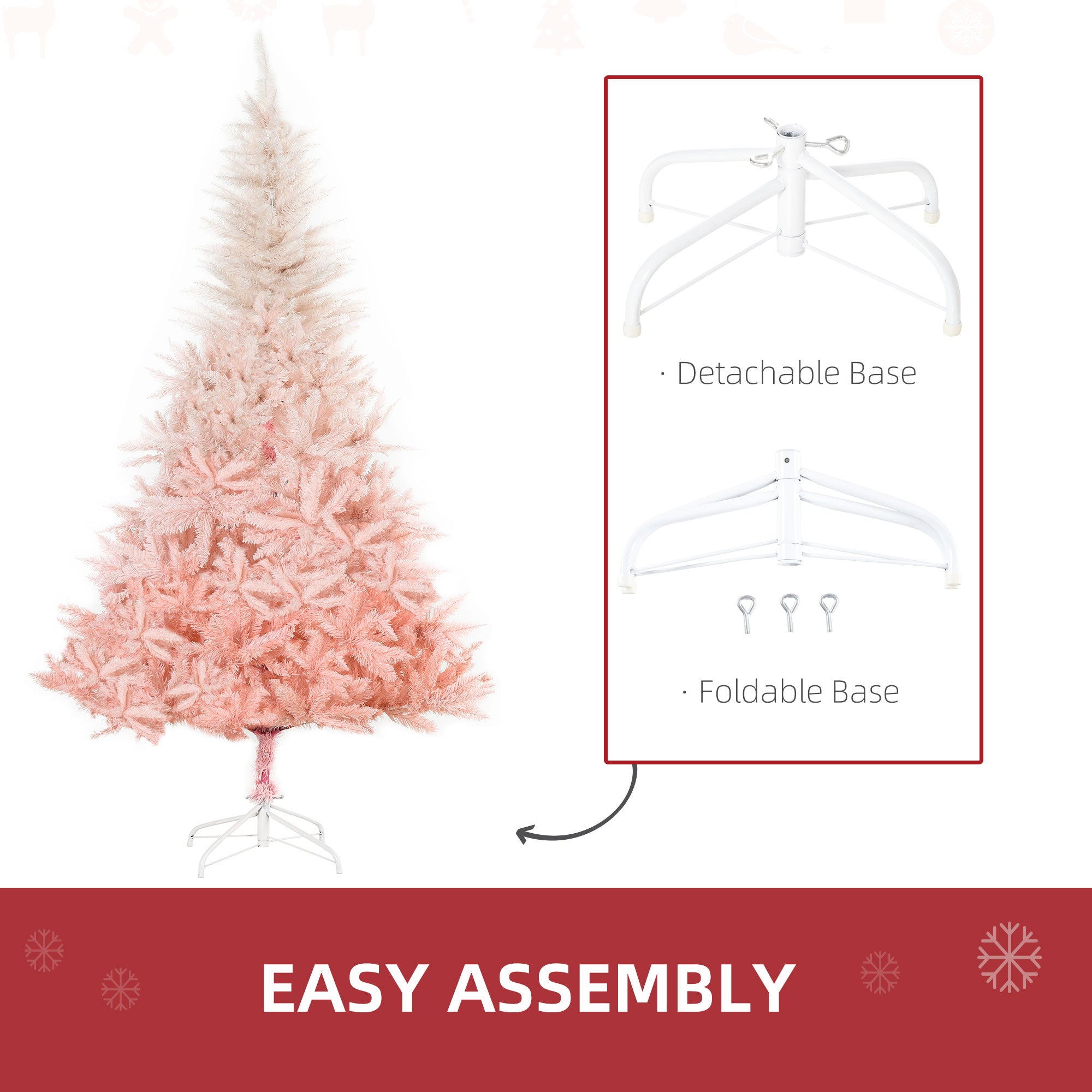 HOMCOM 6ft Unlit Spruce Artificial Christmas Tree With Realistic Branches And 800 Tips, Pink