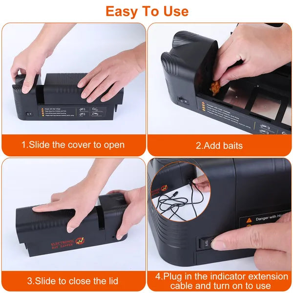 Electric Rat Trap Reusable Mice Trap Rodent Zapper Indoor Pest Control Rechargeable Shock Mice Killer With 1800V High Voltage For Home