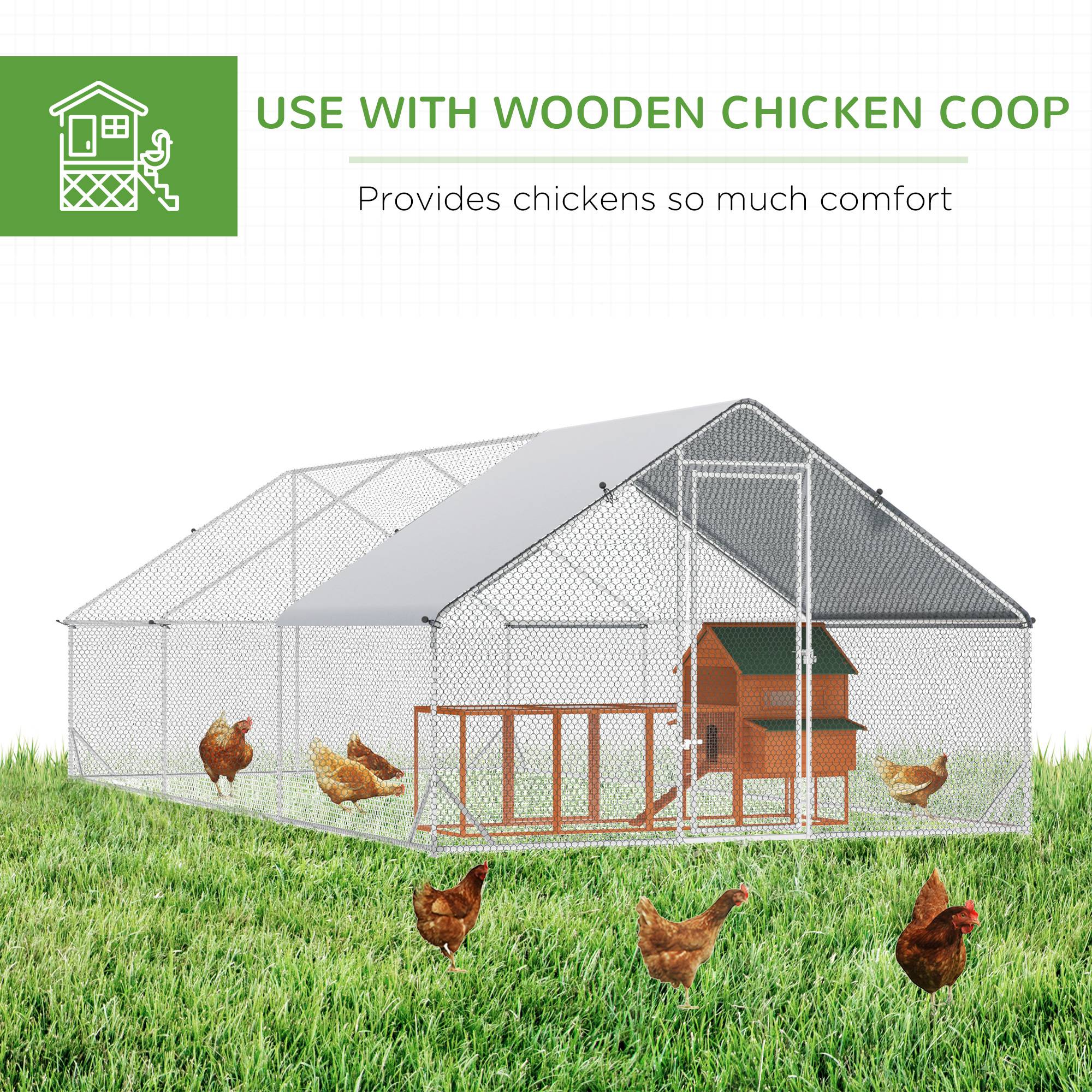 10’ x 20’ x 6.5’ Chicken Coop Cage, Outdoor Hen House w/Cover & Lockable Door