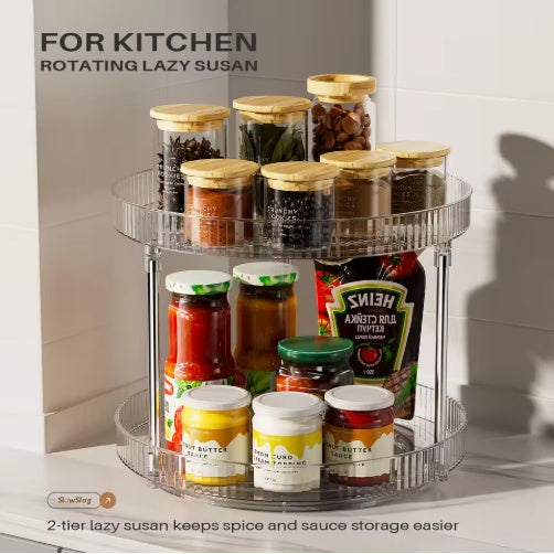 Pack Of 2 Double-layer Turntable Rotating Spice Rack Organization Spinning Organizer