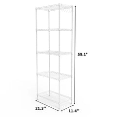 5-layer Display Rack With Adjustable Layer Spacing, Plug-in Deformable Structure, Adjustable Feet, Made Of Iron, 54*29*150cm, Powder-coated Matte White