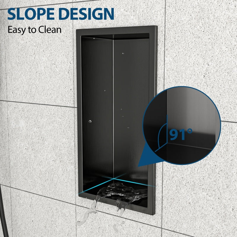 13 X 7in Stainless Steel Shower Niche - Gunmetal Black, Waterproof, Easy Installation, Corrosion-Resistant