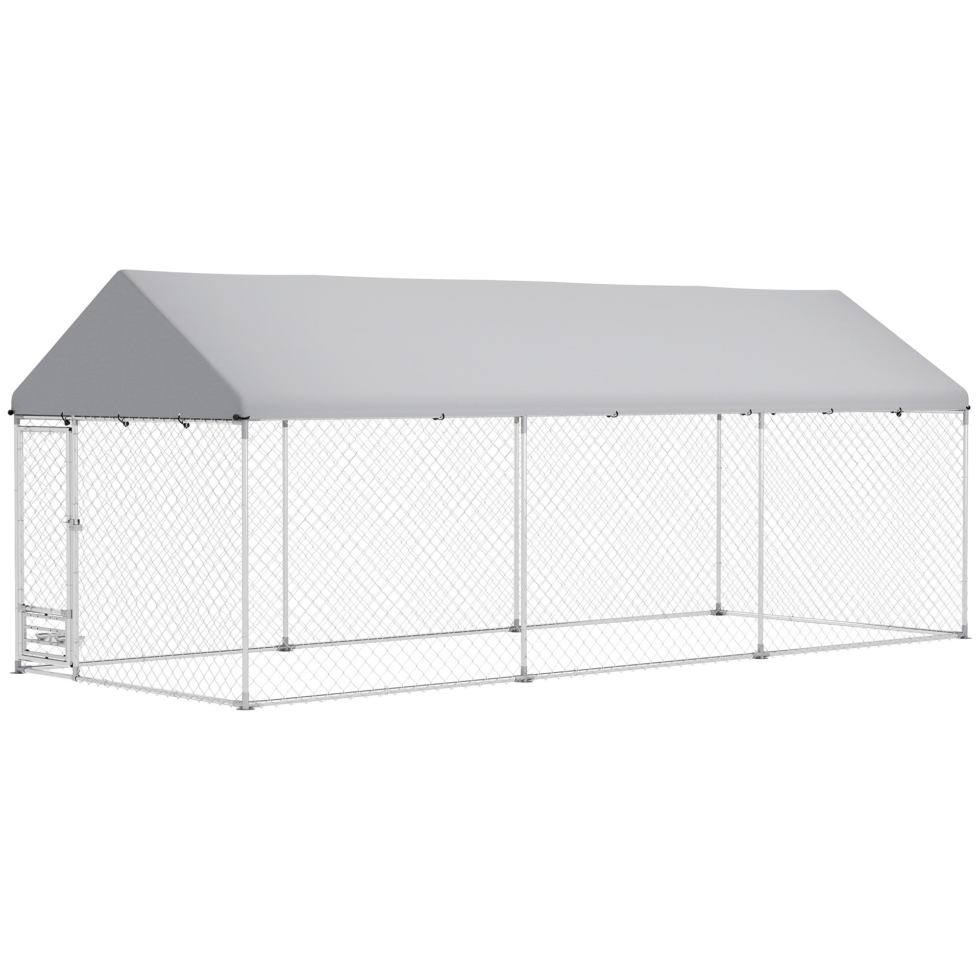 Outdoor Dog Kennel w/ Adjustable & Rotatable Bowl Rack, Waterproof UV-Resistant Cover, Secure Lock, 19.7' x 7.5' x 7.5'