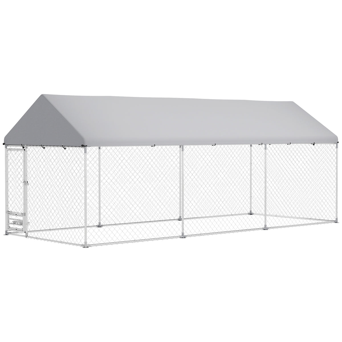 Outdoor Dog Kennel w/ Adjustable & Rotatable Bowl Rack, Waterproof UV-Resistant Cover, Secure Lock, 19.7' x 7.5' x 7.5'