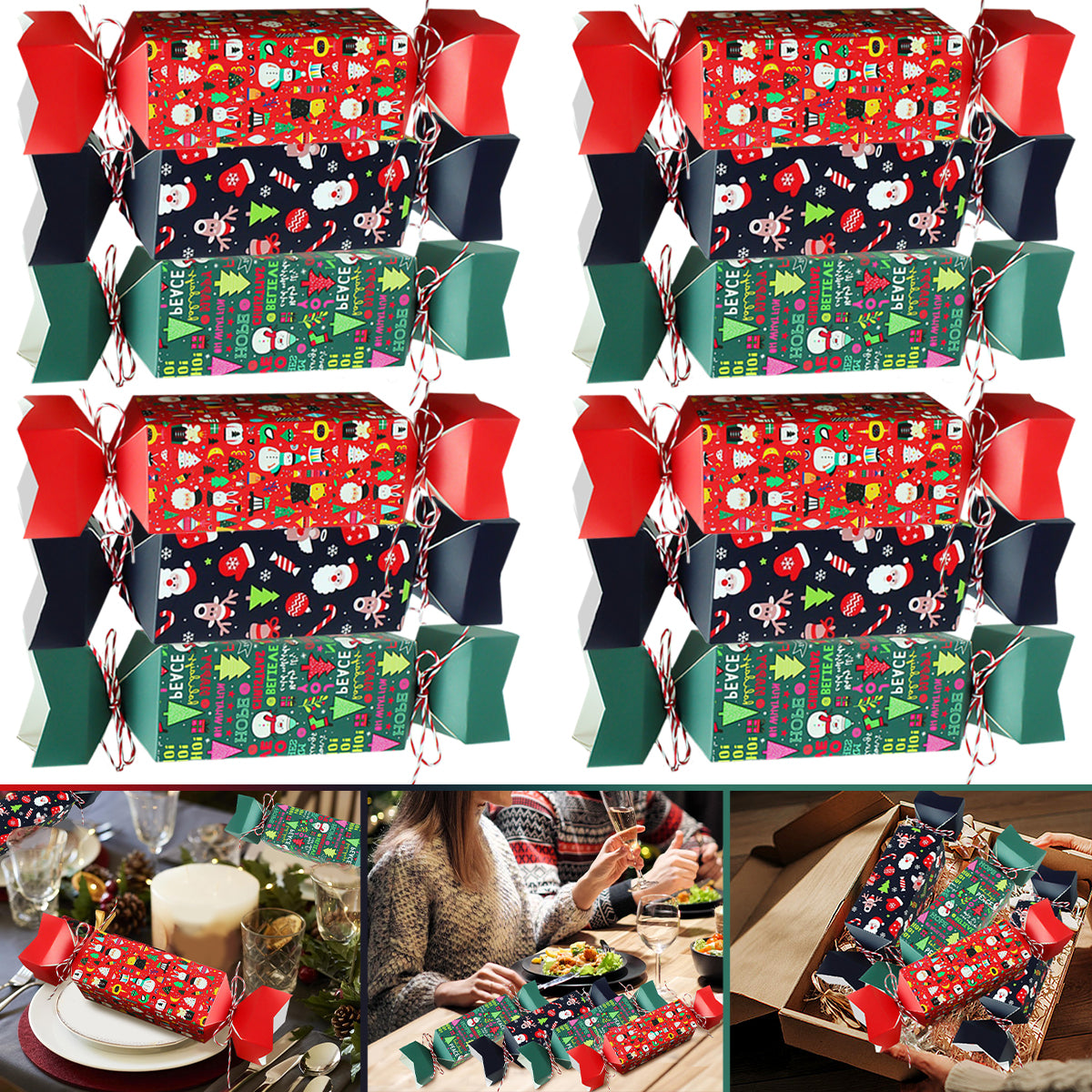 12 Pcs Christmas Candy Shaped Treat Boxes Santa Claus Snowman Christmas Tree Paper Gift Boxes Candy Storage Boxes Packing Boxes Decoration For Christmas Birthday Wedding Party Ornament Container