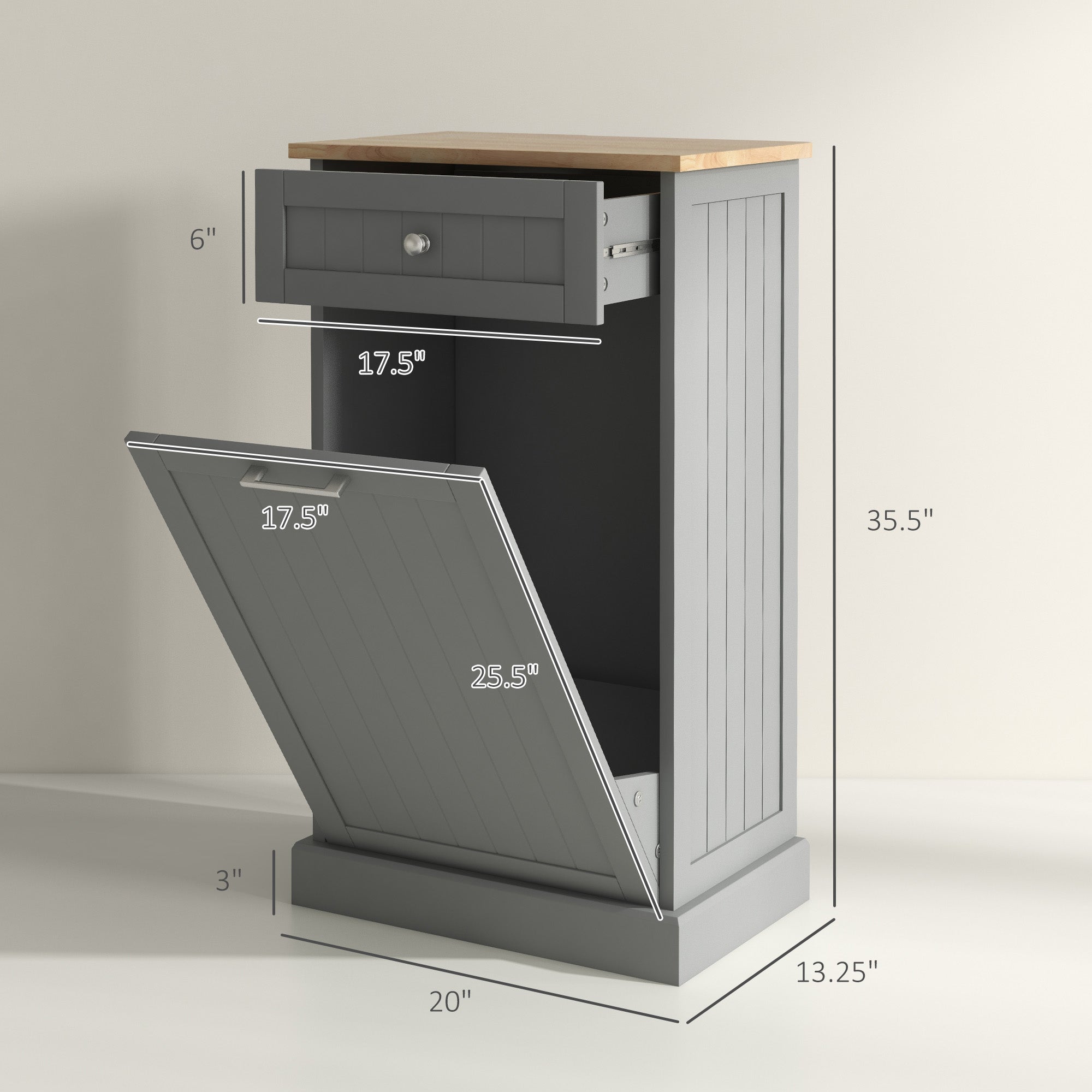 Kitchen Tilt Out Trash Bin Cabinet Free Standing Recycling Cabinet Trash Can Holder With Drawer, Gray