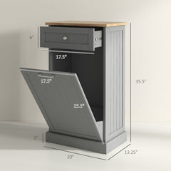Kitchen Tilt Out Trash Bin Cabinet Free Standing Recycling Cabinet Trash Can Holder With Drawer, Gray