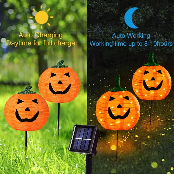 Solar Halloween Pumpkin LED Lights, Set Of 4 Big Pumpkin Stake Lights 2 Modes For Outdoor Halloween Pathway Yard Garden Decoration