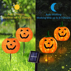 Solar Halloween Pumpkin LED Lights, Set Of 4 Big Pumpkin Stake Lights 2 Modes For Outdoor Halloween Pathway Yard Garden Decoration