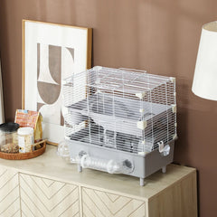 2-Tier Hamster Cage With Sand Bathroom, Running Wheel, Water Bottle, Tubes, Accessories, For Hamster, Gray