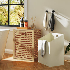 18 Gal Bamboo Tilt-out Laundry Hamper With Removable Fabric Bin