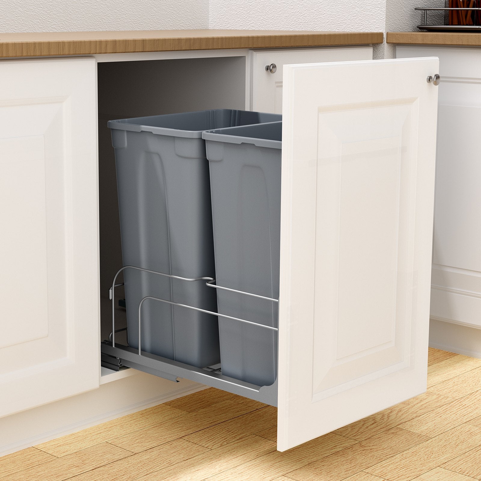 Double Pullout Waste Container Kitchen Trash Can With Soft Close Grey 50QTx2