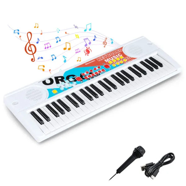 49 Keys Kids Electronic Keyboard With Microphone, 8 Tones & Rhythms Educational Music Toy For Age 3+ - White