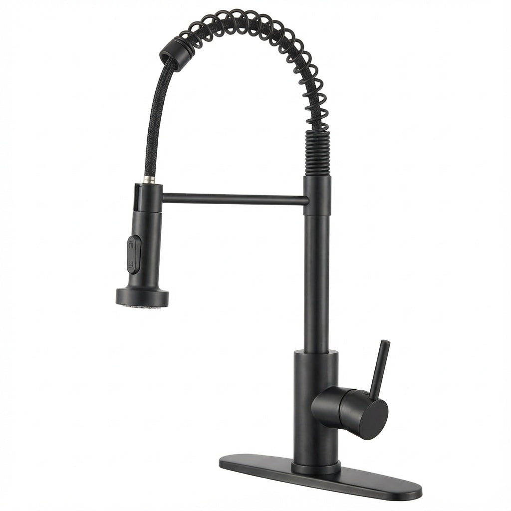 Industrial Kitchen Faucet With Pull Down Sprayer, Single Handle Stainless Steel Kitchen Faucet, 1 Or 3 Hole Installation, Farmhouse Style, Matte Black