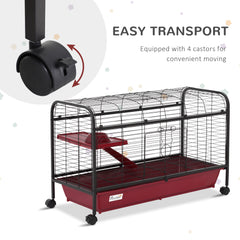 41"L Small Animal Cage, Pet Play House for Rabbit Hutch Ferret with Feeder, Rolling Wheels, Platform, Ramp