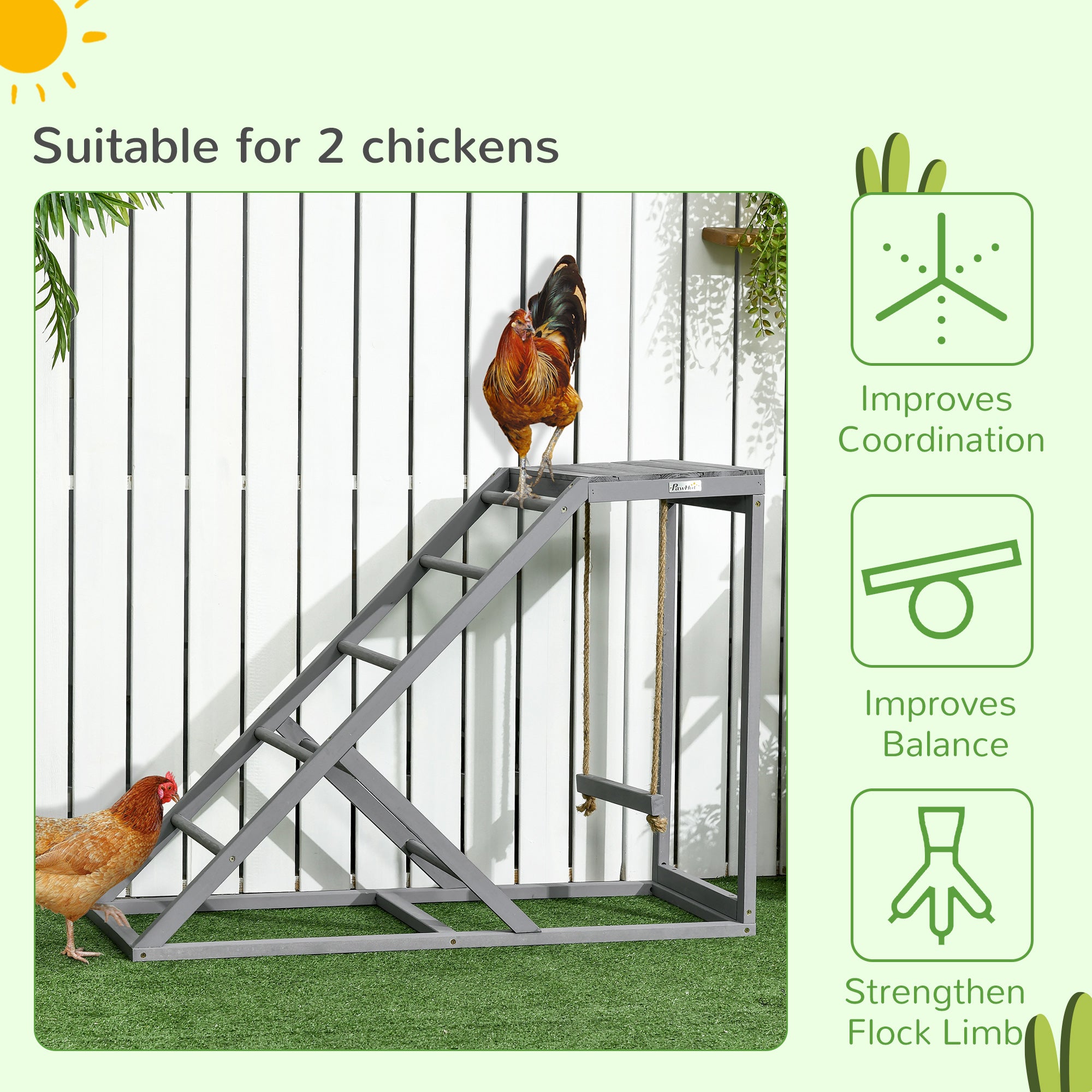 Chicken Activity Play for Healthy & Happy Animals, Swing Set with Chicken Perches & Hen Ladder, Chicken Coop Toy, Gray